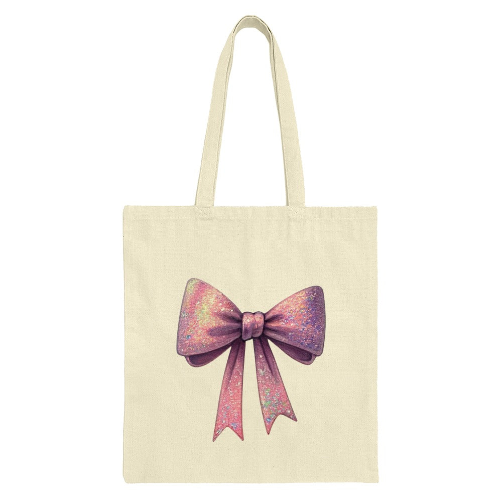 Sparkly Bow Tote Bag, Pink Purple Glitter Bow Shopping Bag, Cute Gift Bag, Everyday Carryall, Stylish Tote - Tawshia