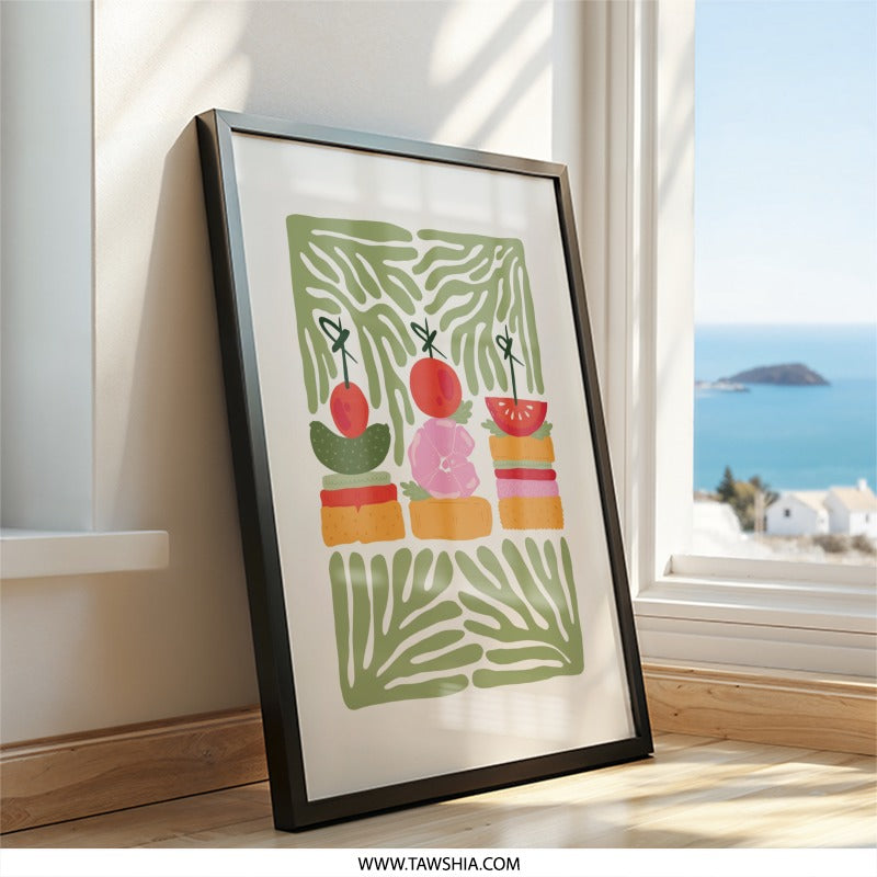 Edible Stack Wall Art, Kitchen Print, Food Art Print, Tomato Pickle Flower Wall Decor, Quirky Art Print, Modern Art, Unique Home Decor - Tawshia