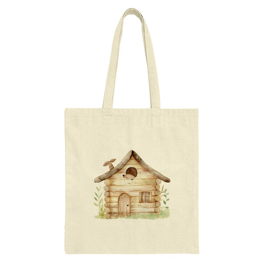 Log Cabin Tote Bag, Woodland Creature Art, Cute Animal Lover Gift, Nature Inspired Design, Whimsical Cottagecore Bag, Unique Handbag - Tawshia