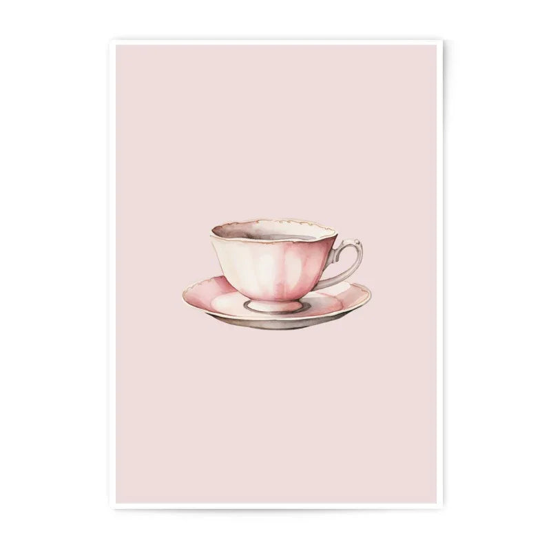 Pink Teacup Photographic Prints, Delicate China Art Print, Pastel Kitchen Decor, Feminine Wall Art, Home Decor Photographic Prints - Tawshia
