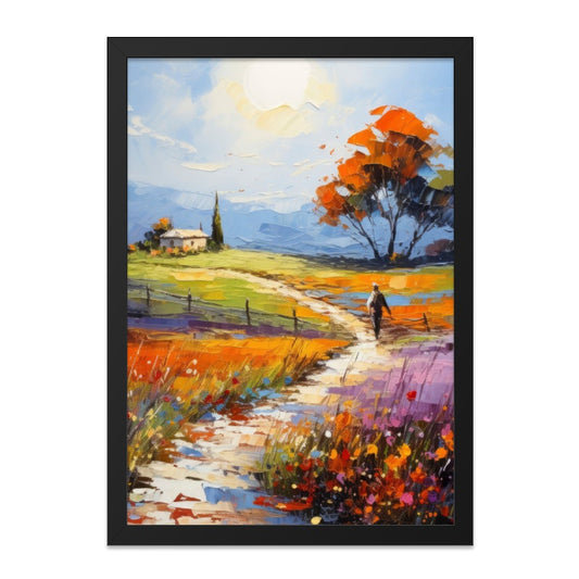 Tuscan Landscape Wall Art, Impressionist Painting Print, Countryside Artwork, Walking Man Scenic View, Colorful Nature Wall Decor - Tawshia