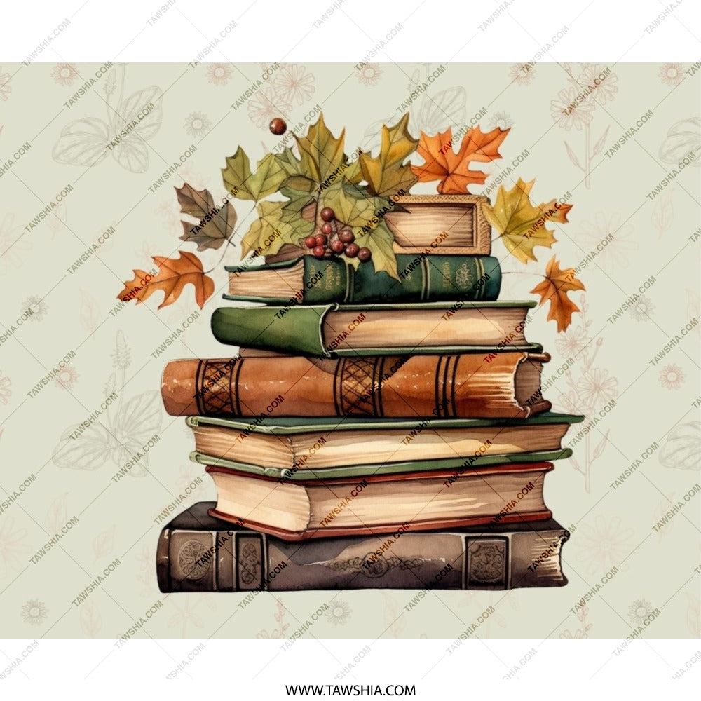 Stacked Books MousePad, Autumn Leaves Design Mouse Pad, Fall Season Mousepad, Cozy Study Desk Decor, Book Lover Gift, Teacher Appreciation - Tawshia