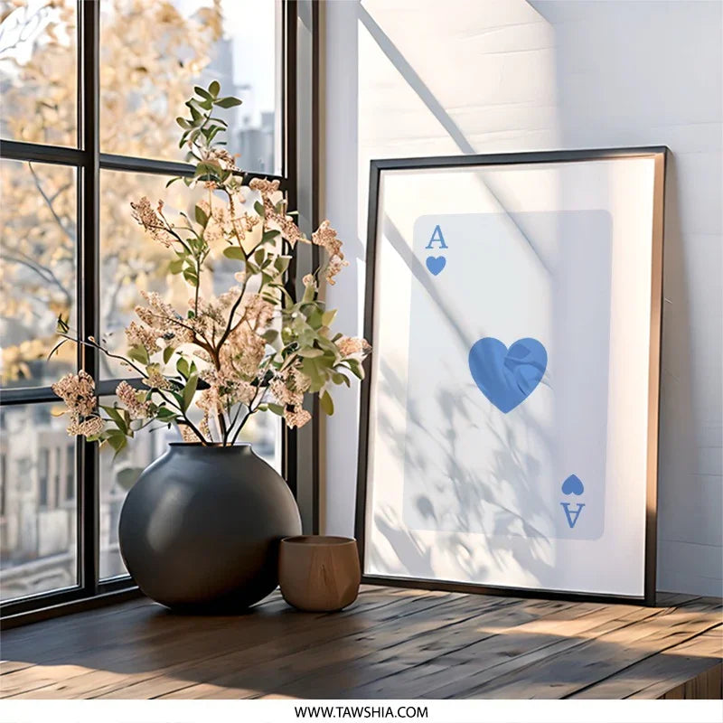 Ace of Hearts Wall Art, Playing Card Print, Minimalist Card Art, Modern Home Decor, Game Room Art, Card Lover Gift, Simple Wall Decor - Tawshia