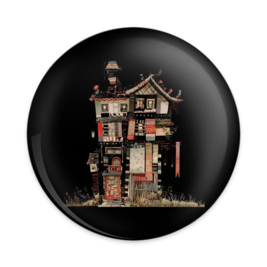 Whimsical House Pinback Button, Quirky Home Badge, Unique Architecture, Colorful Building Art, Novelty Gift, Statement Piece - Tawshia