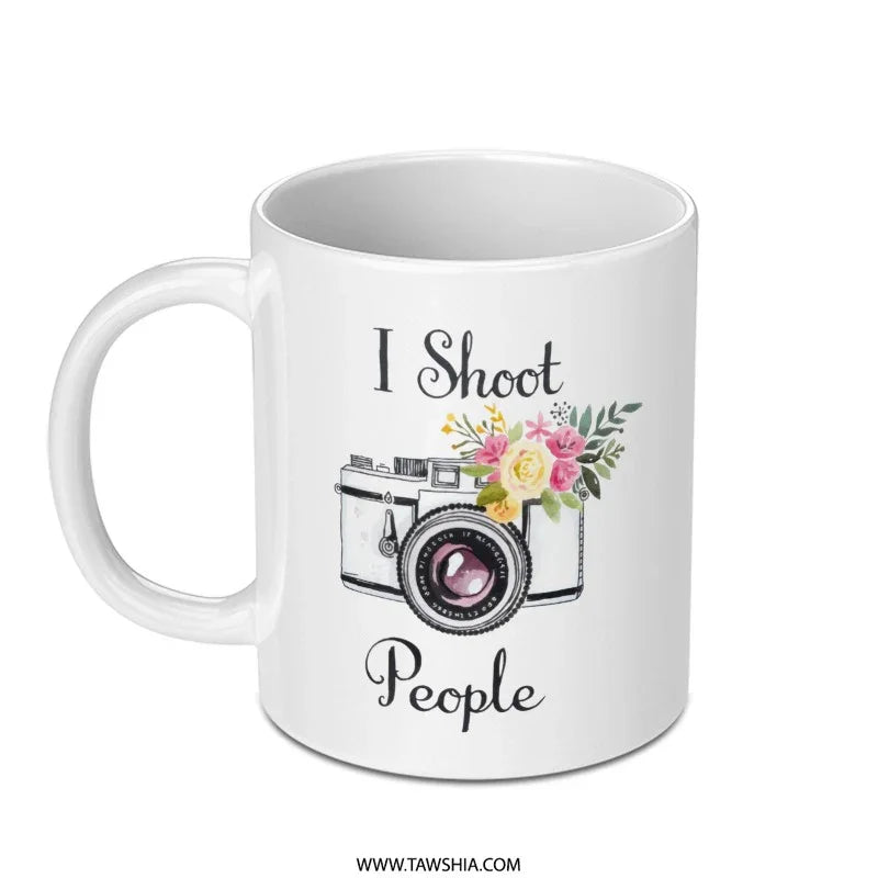 Photographer Mug, I Shoot People Mug, Camera Mug, Floral Mug, Photography Lover Gift, Funny Photographer Mug, Gift for Photographer - Tawshia