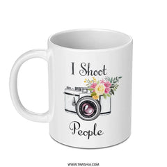 Photographer Mug, I Shoot People Mug, Camera Mug, Floral Mug, Photography Lover Gift, Funny Photographer Mug, Gift for Photographer - Tawshia