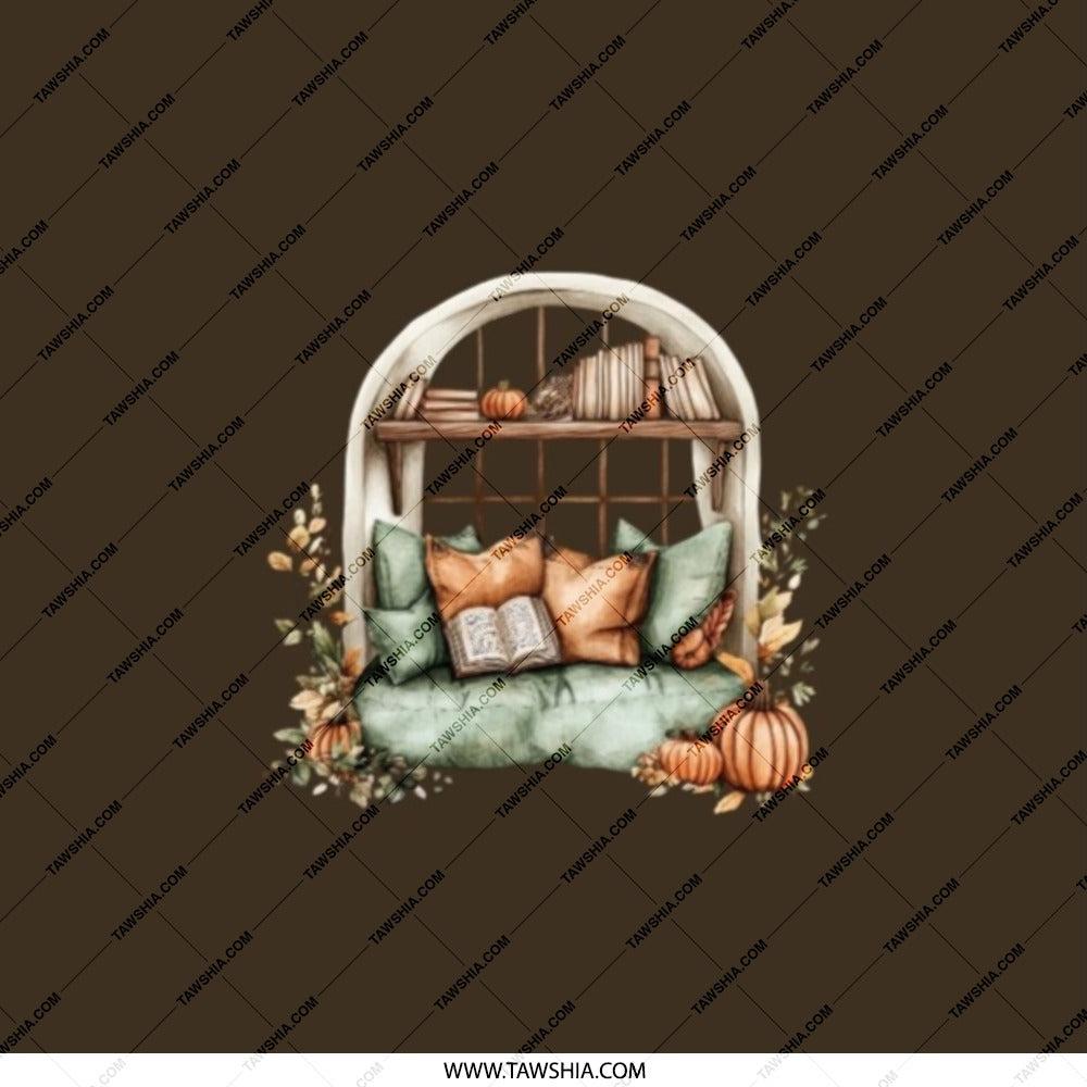 Autumn Window Seat Pocket Mirror, Book Lover Gift, Fall Decor, Cozy Reading Nook, Pumpkins Pocket Mirror, Aesthetic Mirror - Tawshia