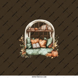 Autumn Window Seat Pocket Mirror, Book Lover Gift, Fall Decor, Cozy Reading Nook, Pumpkins Pocket Mirror, Aesthetic Mirror - Tawshia