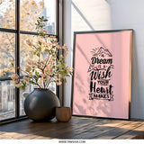Dream Wish Heart Wall Art, Inspirational Wall Decor, Motivational Quote Print, Positive Affirmation Art, Home Office Decor - Tawshia