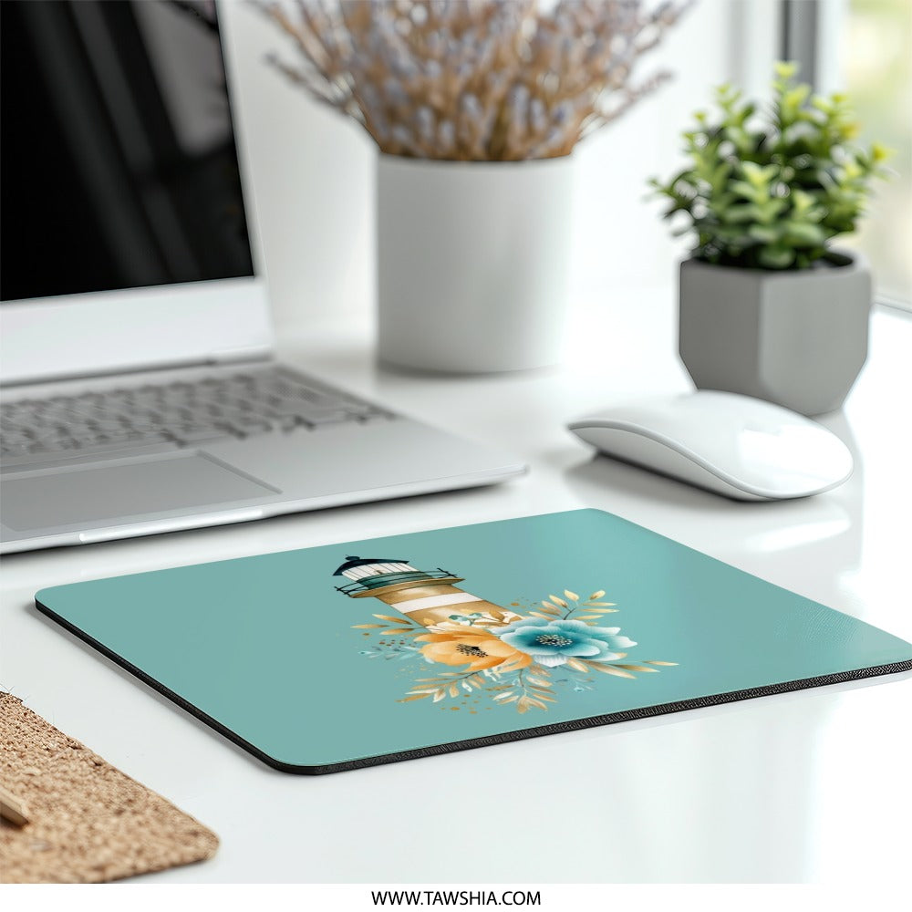 Lighthouse Mouse Pad, Coastal Decor, Beach Home Office Gift, Nautical Mousepad, Floral Mouse Pad, Unique Computer Accessory - Tawshia