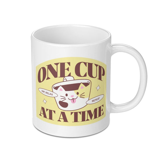 One Cup At A Time Mug, Cute Cat Coffee Mug, Kawaii Mug, Funny Mug, Pet Lover Gift, Cat Lover Gift, Relax Mug, Sip Relax Repeat Mug - Tawshia