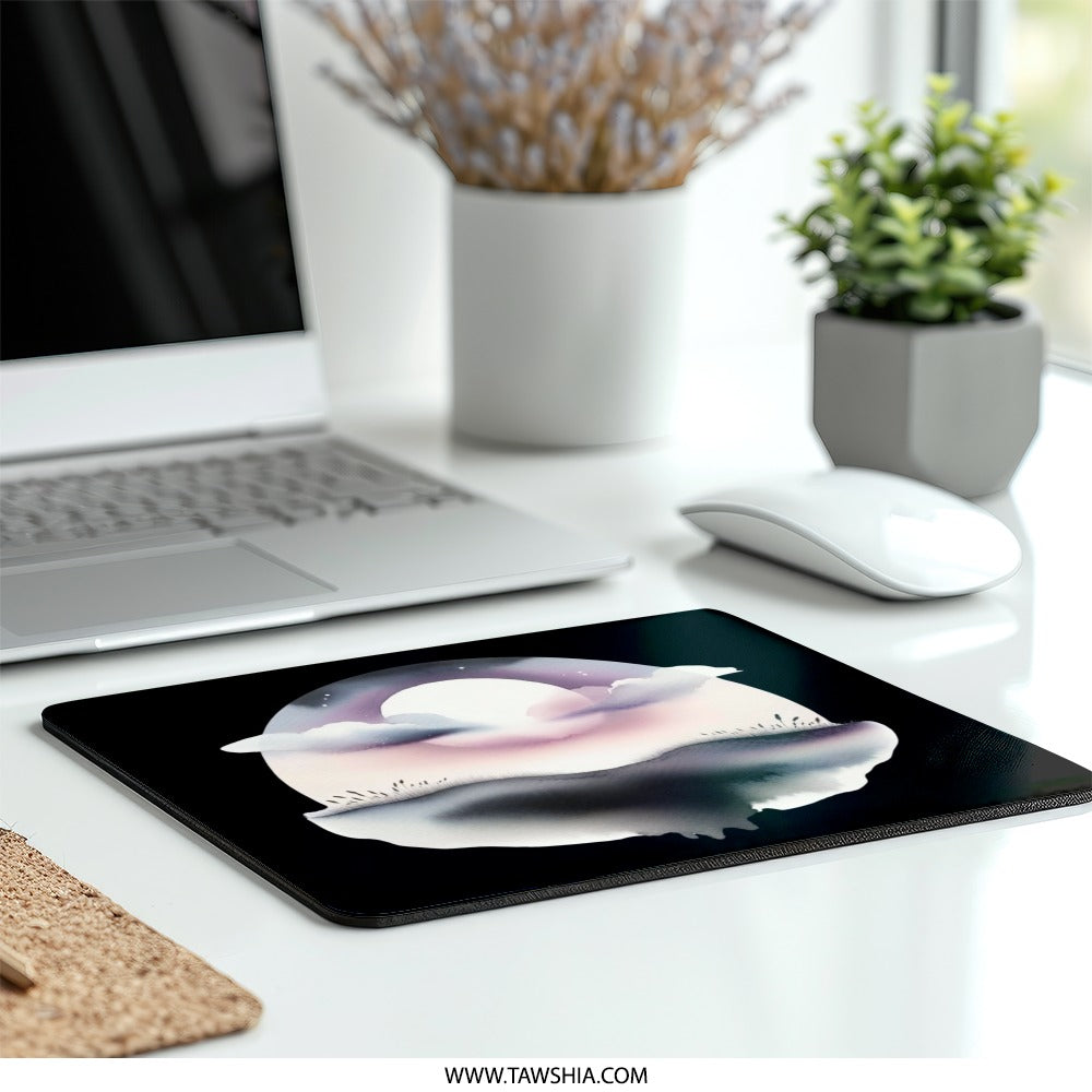 Watercolor Moon Mouse Pad, Pastel Sky Desk Mat, Night Sky Gaming Mat, Celestial Art Mousepad, Fantasy Landscape Computer Accessories - Tawshia