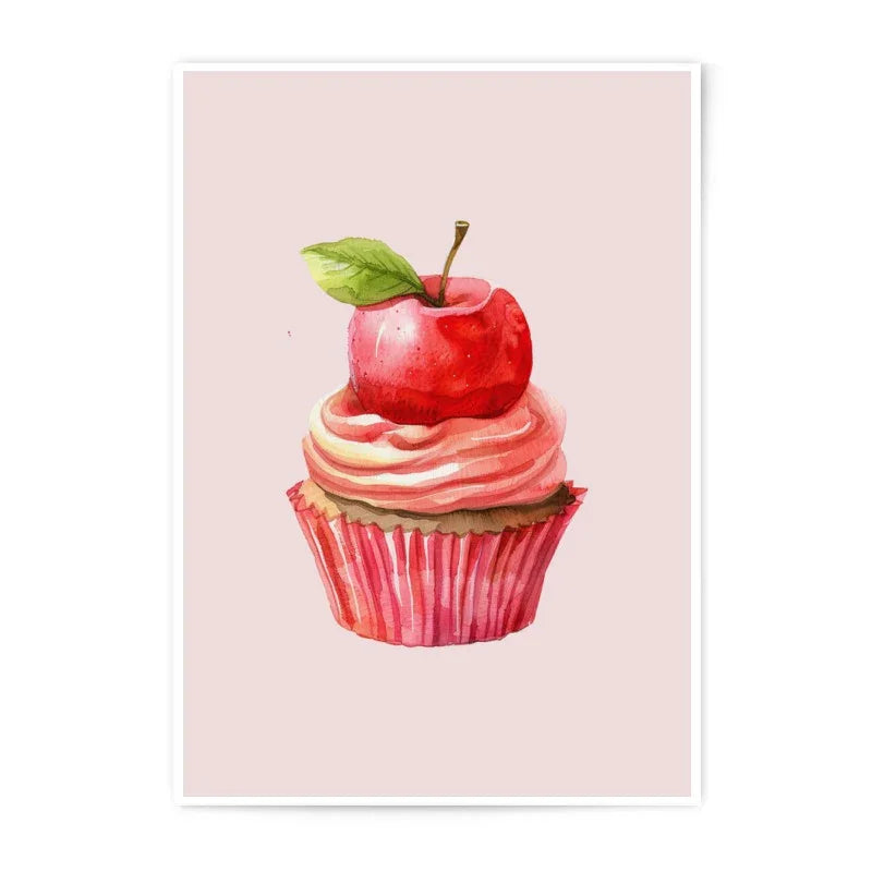 Watercolor Cupcake Photographic Prints, Cherry Topped Cupcake Art, Dessert Wall Decor, Whimsical Kitchen Art, Food Photography - Tawshia