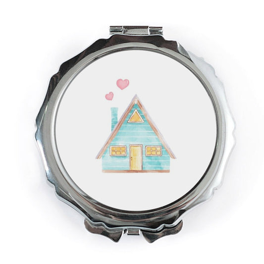 Cozy Cabin Pocket Mirror, Watercolor House Art, Cute Hearts Design, Portable Makeup Mirror, Travel Mirror, Gift for Home Lovers - Tawshia