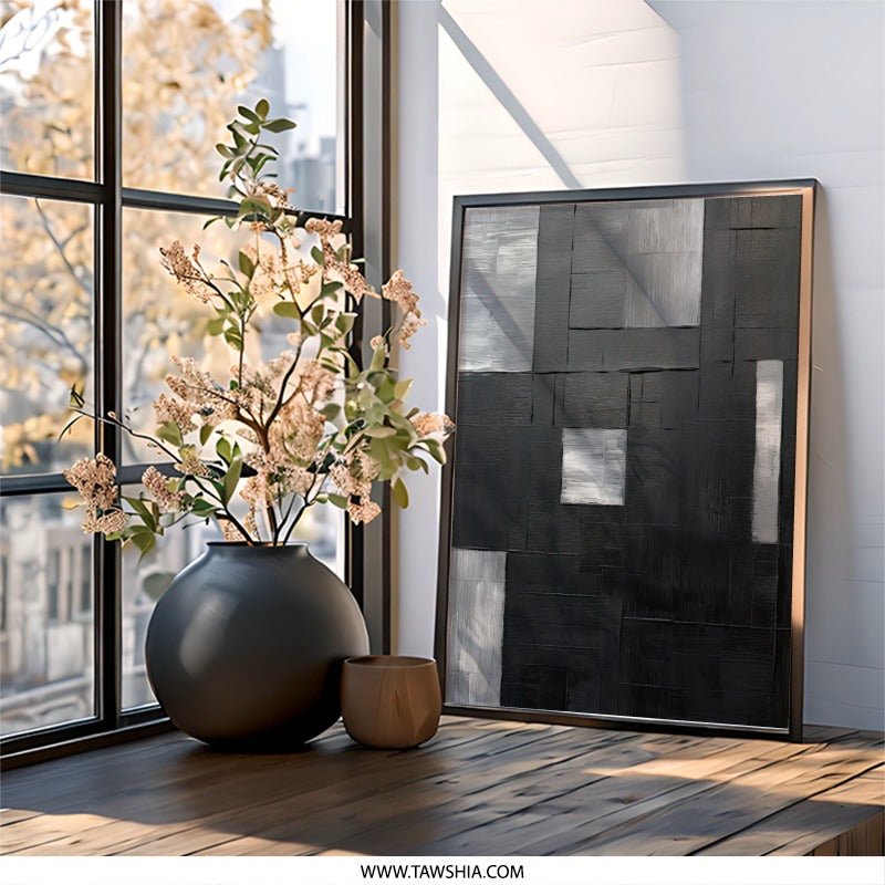 Abstract Black and Gray Wall Art, Modern Geometric Print, Contemporary Art, Minimalist Home Decor, Wall Decor - Tawshia