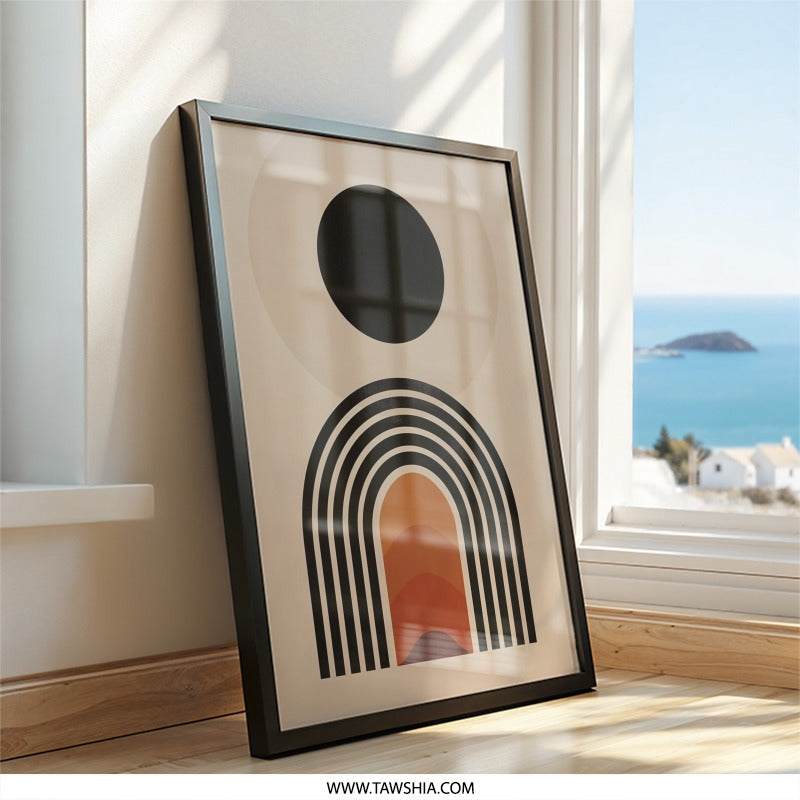 Abstract Sun Rainbow Wall Art, Geometric Art Print, Minimalist Decor, Boho Home Decor, Modern Wall Art, Neutral Tones Wall Art - Tawshia