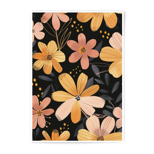 Floral Pattern Photographic Print, Yellow Pink Flower Art, Modern Home Decor, Botanical Wall Art, Stylish Floral Artwork - Tawshia