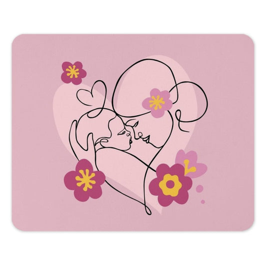 Mother and Child Mouse Pad, Pink Floral Art Mousepad, Minimalist Line Art, New Mom Gift, Baby Shower Present, Office Decor, Cute Mousepad - Tawshia