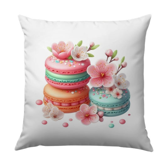 Macarons and Cherry Blossoms Pillow, Floral Pillow, Dessert Pillow, Colorful Pillow, Sweet Treat Decor, Spring Decor Pillow (139 characters) - Tawshia