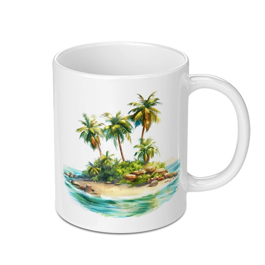 Tropical Island Mug, Beach Getaway Coffee Mug, Palm Tree Ocean Scene, Vacation Vibes, Summer Holiday Gift, Gift for Her, Gift for Him - Tawshia