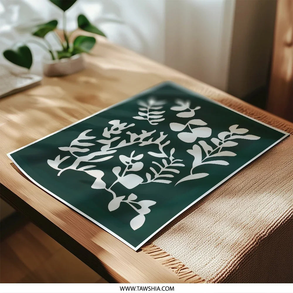 Botanical Photographic Print, White Leaf Art, Dark Green Decor, Modern Wall Art, Nature Inspired Print, Leaf Silhouette Photo - Tawshia