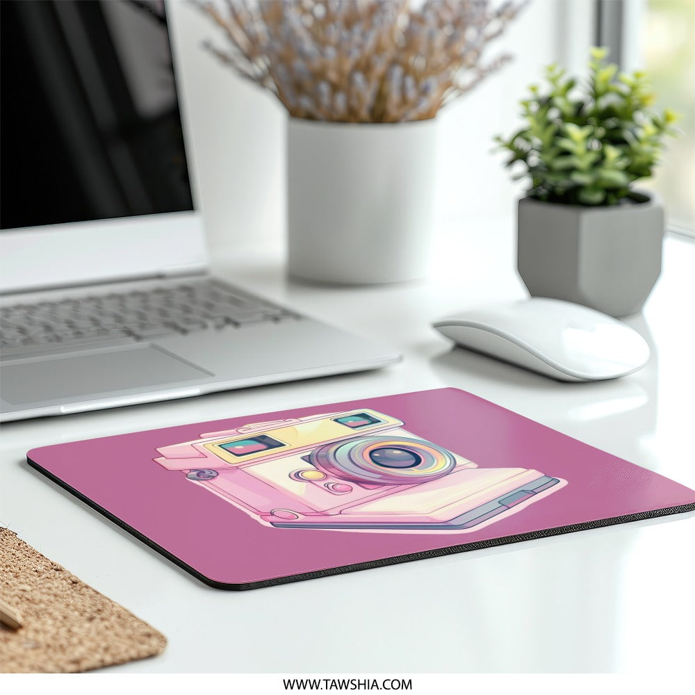 Retro Camera Mouse Pad, Cute Aesthetic Mousepad, Desk Accessory, Photographer Gift, Vintage Style, Computer Mat, Pink Mouse Pad, Office - Tawshia