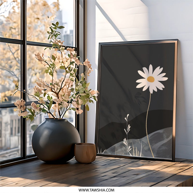 Daisy Wall Art, Minimalist Flower Print, Modern Botanical Art, Floral Wall Decor, Aesthetic Room Decor, Nature Art Print - Tawshia