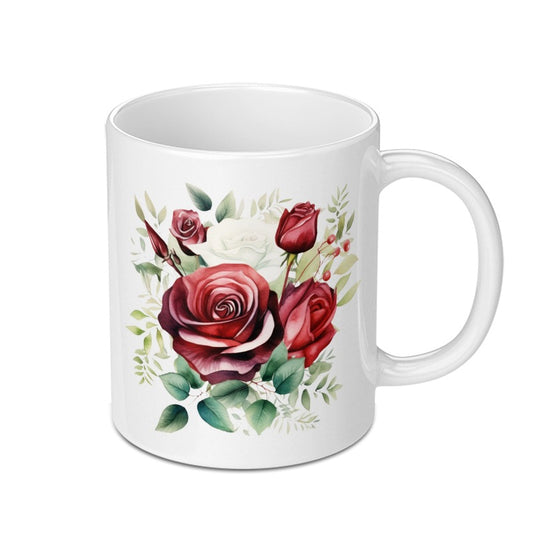Floral Rose Mug, Watercolor Roses Coffee Cup, Botanical Mug Gift, Elegant Tea Mug, Flower Mug for Her, Unique Mug Design - Tawshia