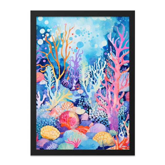 Coral Reef Wall Art, Ocean Underwater Scene, Vibrant Colors, Coastal Decor, Colorful Sea Life Print, Marine Art, Framed Artwork - Tawshia