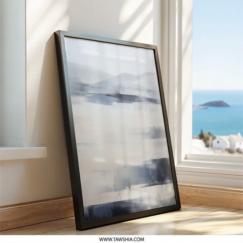 Abstract Landscape Wall Art, Blue Gray Painting Print, Minimalist Mountain Art, Modern Home Decor, Contemporary Wall Hanging, Framed Artwork - Tawshia