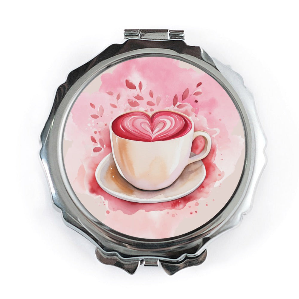 Heart Latte Art Mirror, Coffee Lover Gift, Pocket Mirror, Aesthetic Mirror, Valentines Day Gift, Cute Mirror for Women, Coffee Design - Tawshia