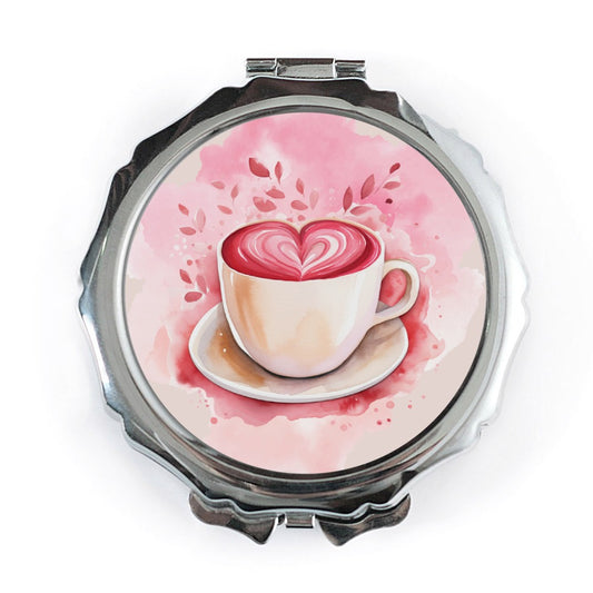 Heart Latte Art Mirror, Coffee Lover Gift, Pocket Mirror, Aesthetic Mirror, Valentines Day Gift, Cute Mirror for Women, Coffee Design - Tawshia
