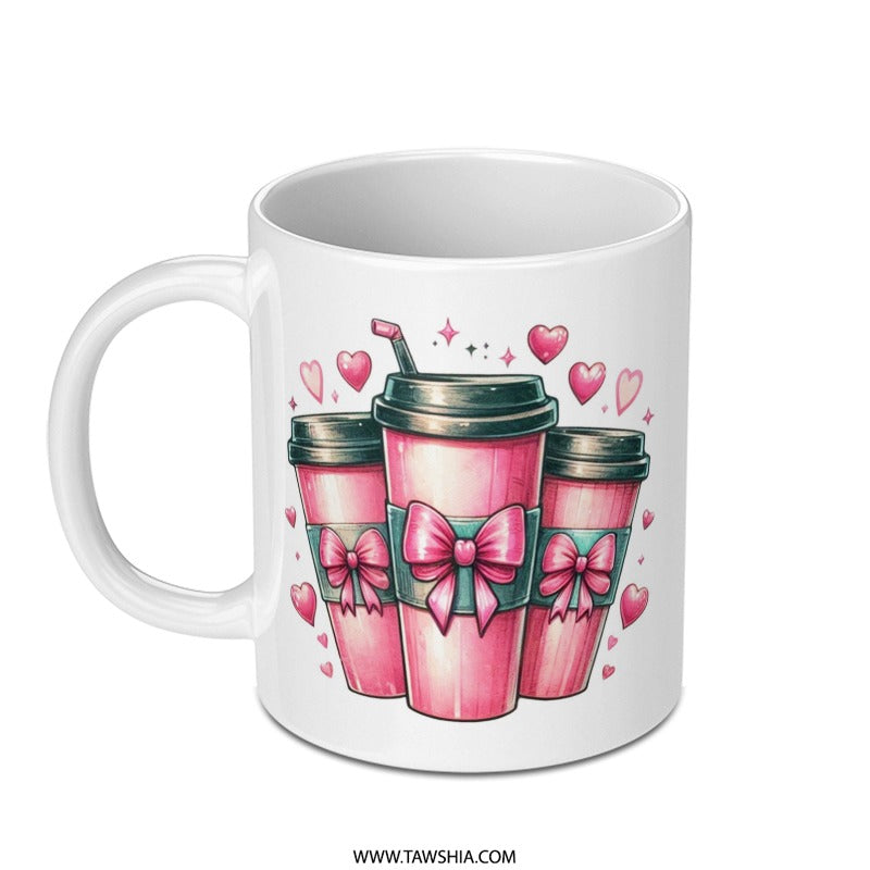 Pink Coffee Cup Mug, Coffee Lover Mug, Heart Mug, Hot Cocoa Mug, Cute Mug, Coffee Mug, Tea Mug, Gift for Her, Gift for Him, Valentine's Day - Tawshia