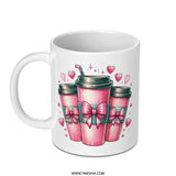 Pink Coffee Cup Mug, Coffee Lover Mug, Heart Mug, Hot Cocoa Mug, Cute Mug, Coffee Mug, Tea Mug, Gift for Her, Gift for Him, Valentine's Day - Tawshia