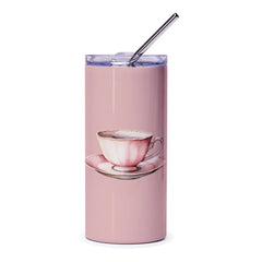 Pink Teacup Tumbler, Floral Tumbler, Coffee Tumbler, Tea Lover Gift, Aesthetic Tumbler, Drinkware, Tumbler With Straw, Gift For Her - Tawshia