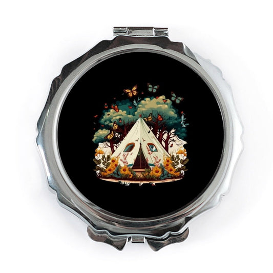 Camping Pocket Mirror, Tent and Butterflies Compact Mirror, Nature Lover Gift, Adventure Awaits Mirror, Hiking Accessories, Travel Size - Tawshia