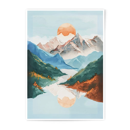 Mountain Reflection Photographic Print, Watercolor Art, Landscape Poster, Home Decor, Nature Wall Art, Sunrise Photography, Gift Idea - Tawshia