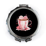 Heart Cocoa Pocket Mirror, Romantic Valentines Gift, Cute Coffee Cup Mirror, Love Mug Purse Mirror, Valentine Present, Bridesmaid Mirror - Tawshia