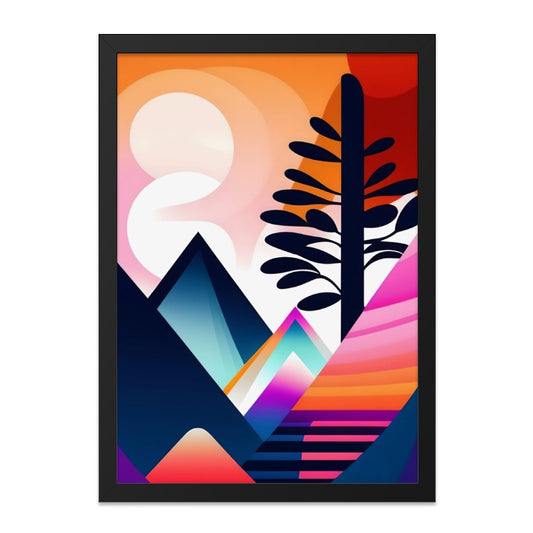 Abstract Mountain Wall Art, Colorful Geometric Print, Sunset Landscape Art, Modern Home Decor, Wall Decor, Framed Print, Trendy Wall Hanging - Tawshia