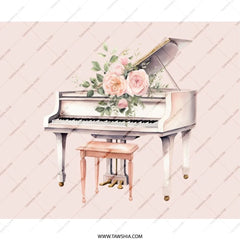 Floral Piano Mouse Pad, Aesthetic Desk Decor, Music Lover Gift, Keyboard Mousepad, Office Accessories, Cute Mouse Mat, Pastel Pink - Tawshia