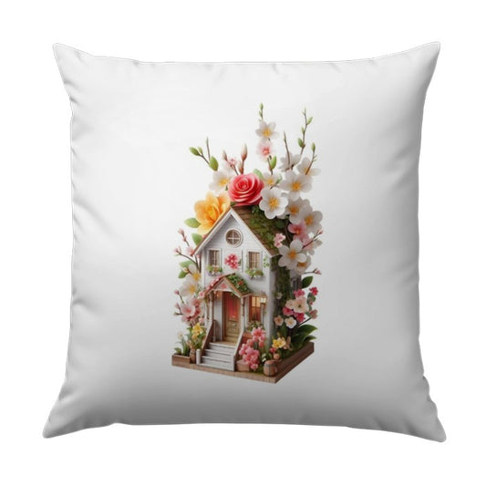 Floral House Pillow, Cottagecore Decor, Cute Home Pillow, Flower Adorned House, Spring Throw Pillow, Whimsical Design, Unique Pillows - Tawshia