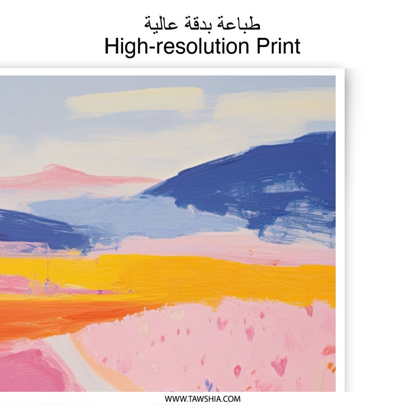 Pink Meadow Photographic Print, Landscape Art Print, Colorful Wall Decor, Person Walking, Mountain View Print - Tawshia