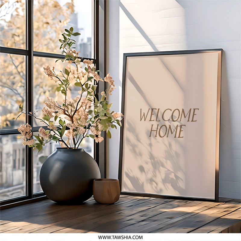 Welcome Home Wall Art, Minimalist Home Decor, Entryway Art, Housewarming Gift, Neutral Wall Decor, Modern Print, Framed Wall Art - Tawshia