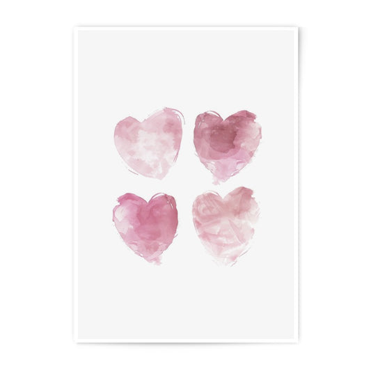 Pink Hearts Photographic Print, Watercolor Art, Love Illustration, Valentine Decor, Modern Wall Art, Romantic Gift, Home Decor - Tawshia