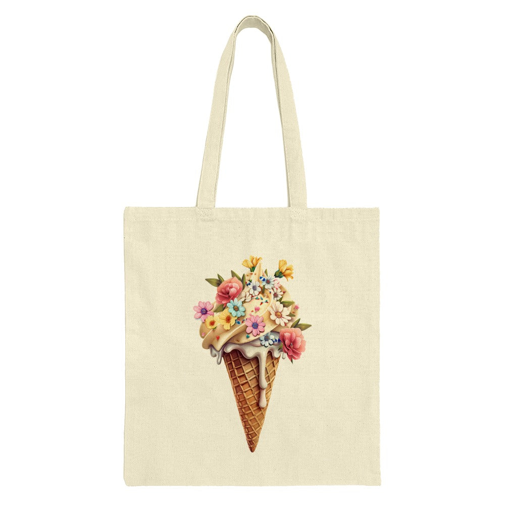 Floral Ice Cream Cone Tote Bag, Cute Summer Accessory, Unique Design Bag, Trendy Tote, Stylish Gift Idea, Artistic Print Tote - Tawshia