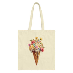 Floral Ice Cream Cone Tote Bag, Cute Summer Accessory, Unique Design Bag, Trendy Tote, Stylish Gift Idea, Artistic Print Tote - Tawshia