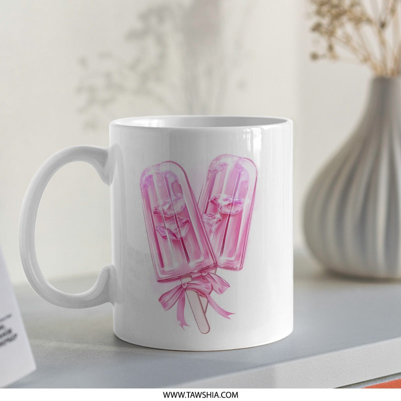 Pink Popsicle Mug, Ice Pop Coffee Cup, Summer Drinkware, Cute Foodie Gift, Fun Dessert Mug, Novelty Mug - Tawshia