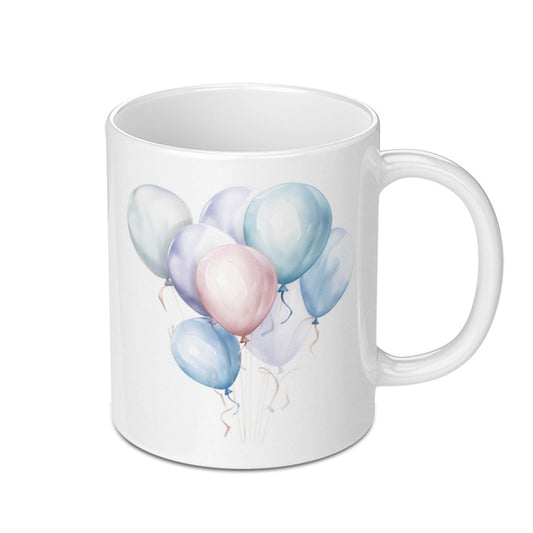 Balloons Mug, Watercolor Balloons Design, Party Mug, Celebration Mug, Birthday Mug, Pastel Balloons Mug, Unique Mug, Gift Mug - Tawshia