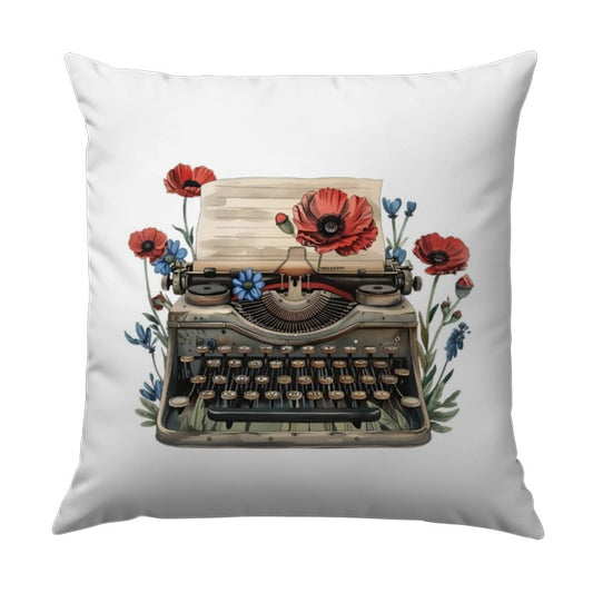 Typewriter Pillow, Floral Pillow, Vintage Pillow, Retro Design, Home Decor Pillow, Office Pillow, Gift Idea Pillow - Tawshia