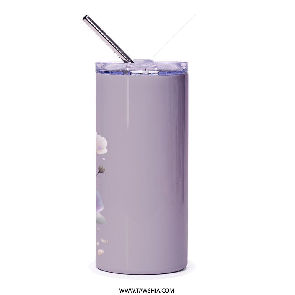 Lavender Floral Tumbler, Flower Tumbler with Straw, Botanical Tumbler, Purple Flower Gifts, Gift for Her, Elegant Tumbler, Drinkware - Tawshia